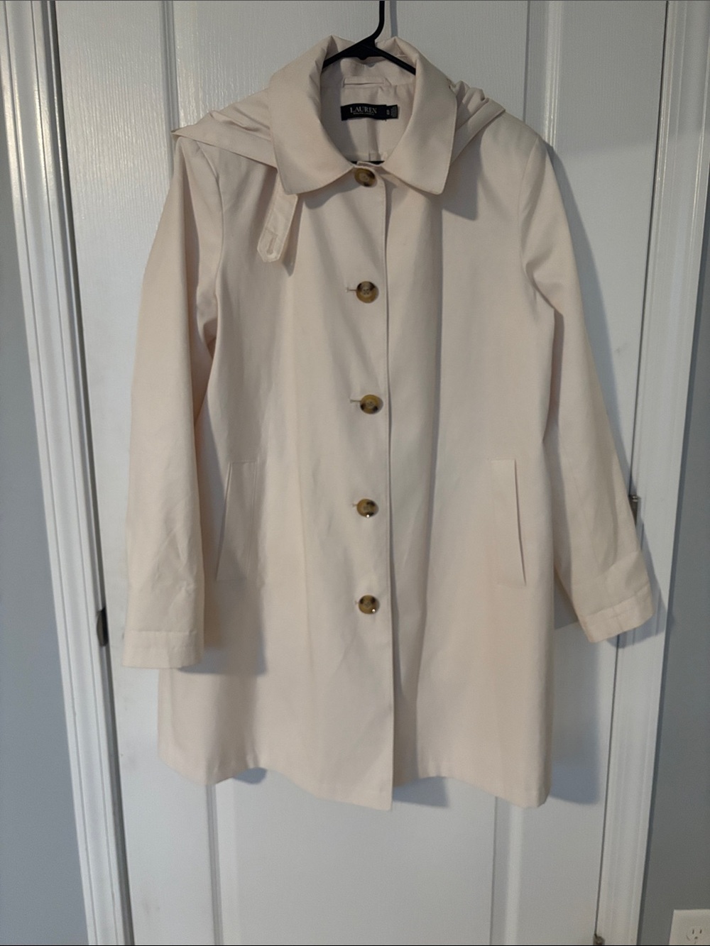 Lauren Ralph Lauren Light Cream Hooded Trench Coat